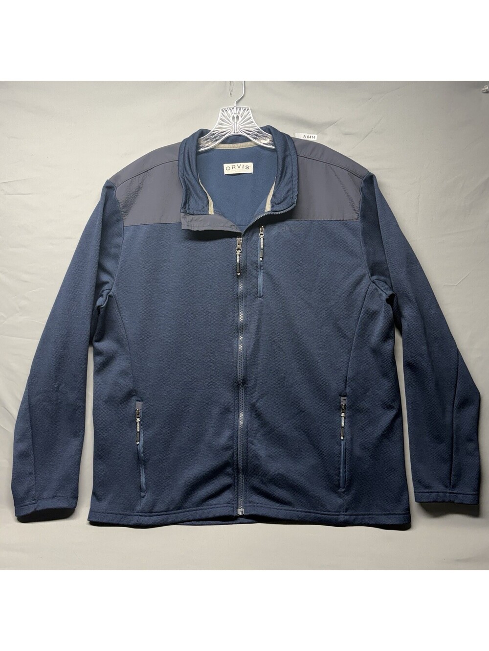 ORVIS Full Zip Fleece Jacket Mens Size XL Country Zippered Pockets Blue Gray